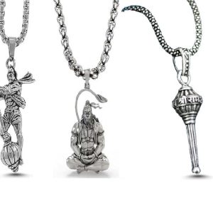 PACK OF 3 HANUMAN JI LOCKET PENDANT Trending stylish new design Hindu religious silver plated Shree Hanuman ji bajrangbali Bala ji locket with silver boxer chain pandent nacklace for boy/men and girl/women