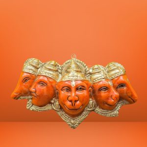Panchmukhi Hanuman Ji Murti Statue for Door Entrance| Statue for Home Decor, Gifting, Protection from Evil Eye, 17.6 cms Wide (Orange)